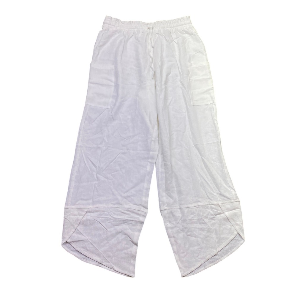 Lomon White Linen Blend Wide Leg Tulip Hem Pants Medium NWT Coastal Boho